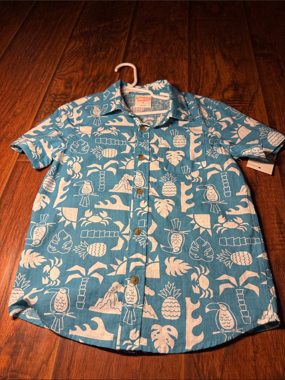 Size 6 Boys' Tropical Print Short Sleeve Shirt - Blue